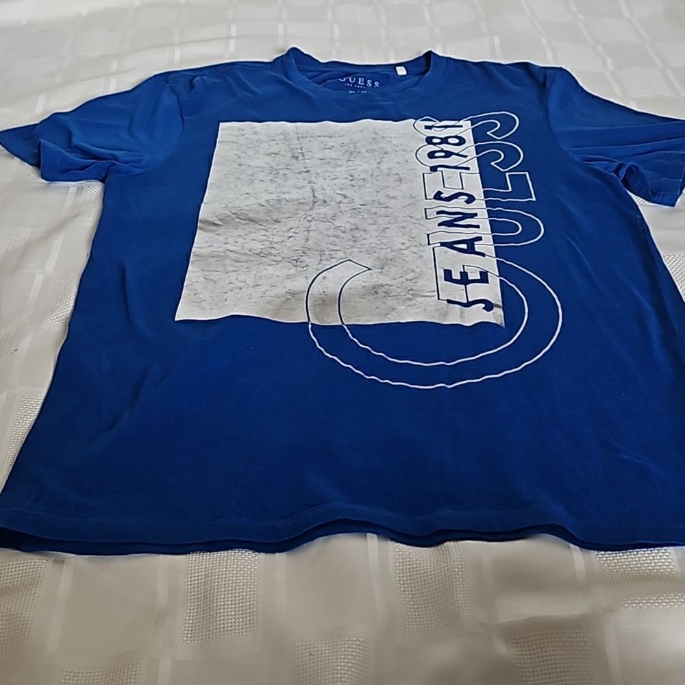 Guess Men's Logo Short Sleeves T-Shirt Medium Royal Blue/ Silver - Picture 15 of 16